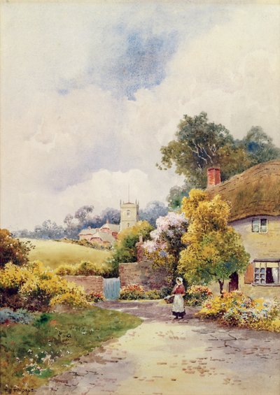 Un cottage di campagna e una chiesa da F.H. Tyndale